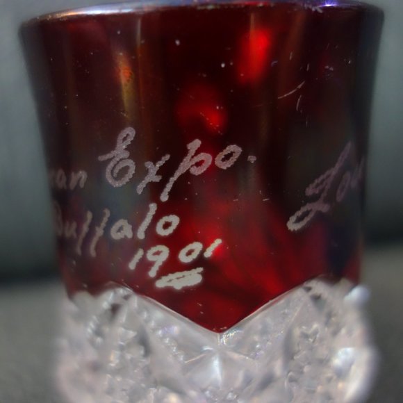 Pan American Expo Buffalo 1901 Rub Red Flash Glass with Handle Lou Florette - Picture 15 of 15